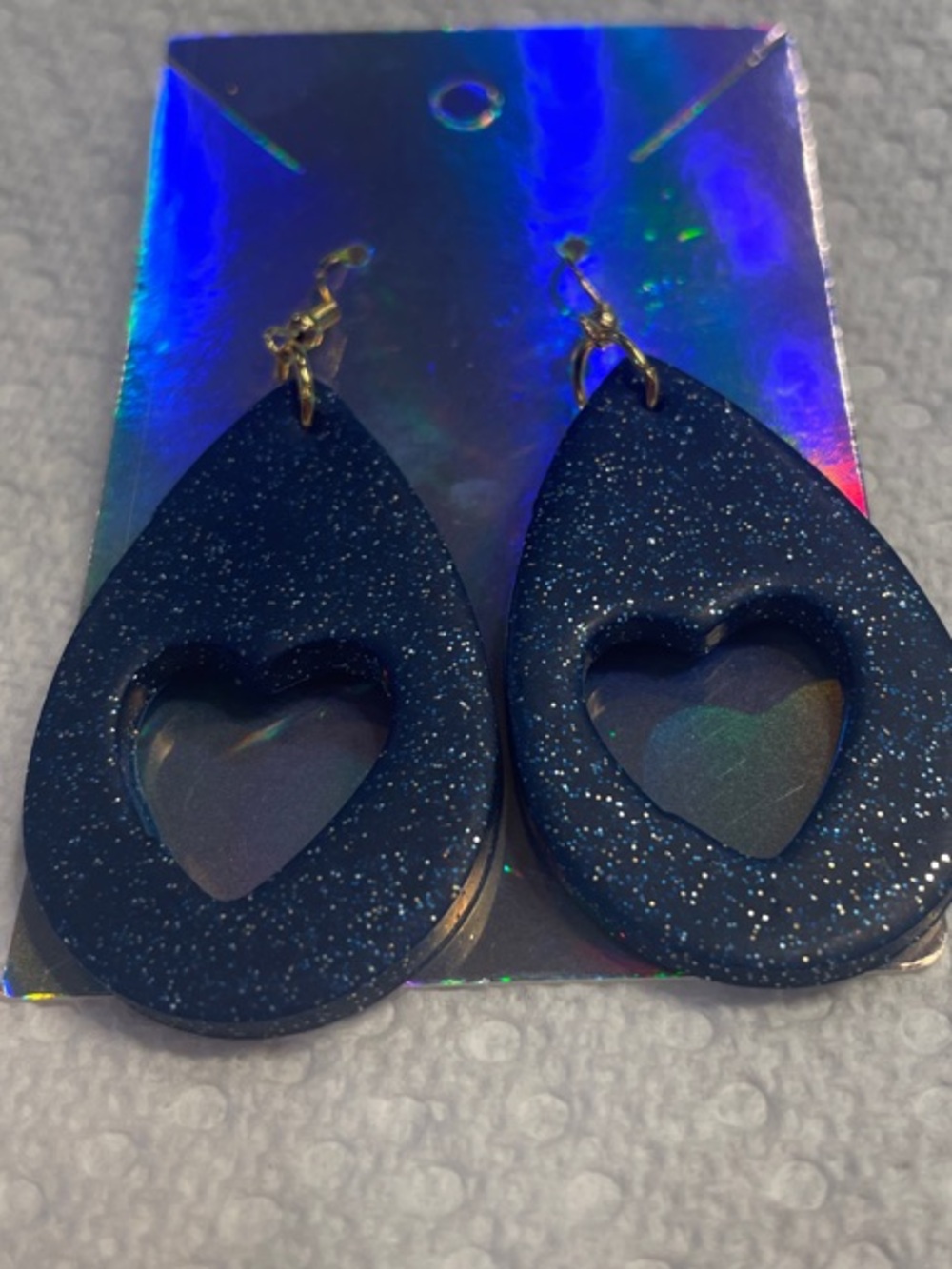 Sparkling Navy Heart Cutout Teardrop Earrings